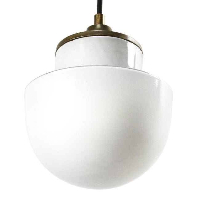Mid-Century Modern Porcelain and Opaline Glass Pendant Lamp For Sale - Image 4 of 8