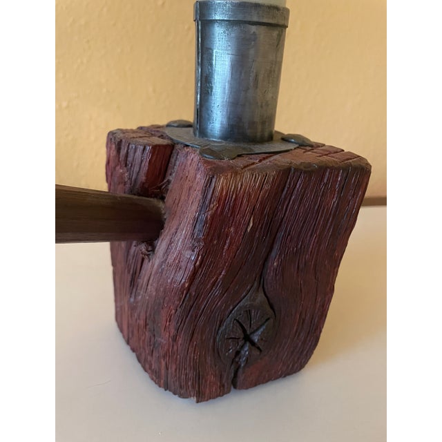 Wood Vintage French Rustic Candlestick, 1960s For Sale - Image 7 of 10