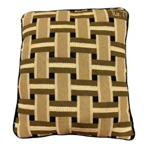Vintage Handmade & Signed Bargello Needlepoint Basketweave Wool & Velvet Pillow for Mid Century Modern, Boho Chic or Cottage Core Decor