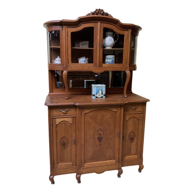 Antique Art Nouveau Parquet Marquetry Buffet, 1920s For Sale