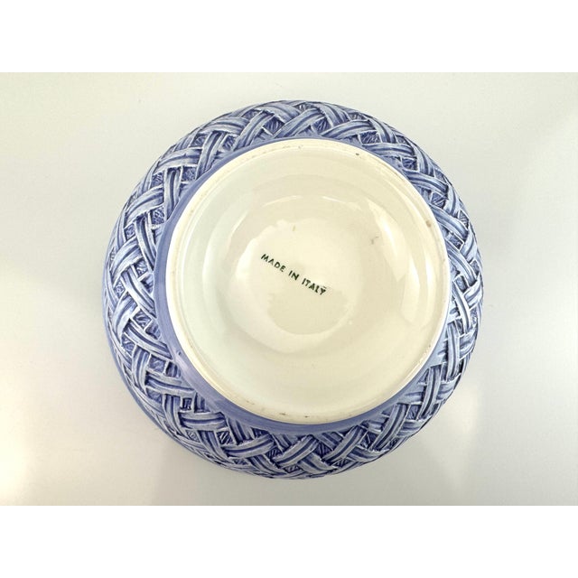 Vintage Italian Blue Ceramic Basketweave Bowl For Sale - Image 9 of 11