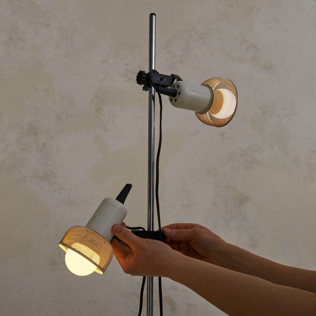 Mid-Century Modern 1950s French Adjustable Chrome Floor Lamp with Perforated Shade For Sale - Image 3 of 8