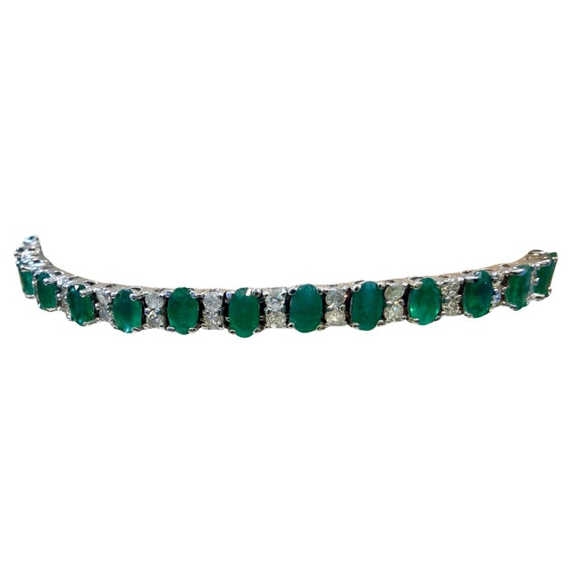 15 Carat Natural Emerald &amp; 2.2 Carat Diamond Tennis Bracelet 14 Kt White Gold This exceptionally affordable Tennis...