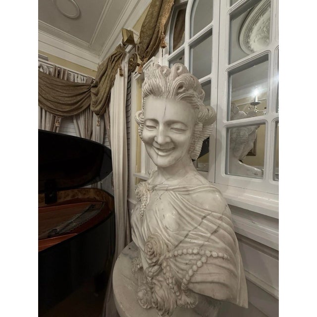 Alabaster Carrara Marble Bust and Pedestal 6’ c.1900’s For Sale - Image 8 of 8