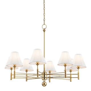 Mark D. Sikes 8 Light Classic No. 1 Chandelier, Aged Brass, Natural Shade For Sale
