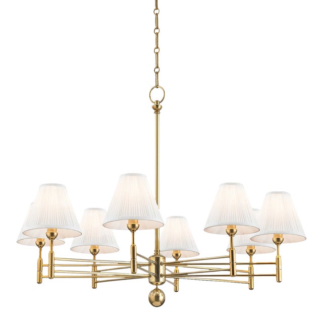 Mark D. Sikes 8 Light Classic No. 1 Chandelier, Aged Brass, Natural Shade For Sale