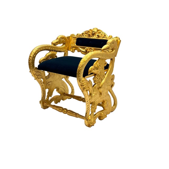 Antique Federal Style Carved Swan and Eagle Carousel Chair Newly Reupholstered For Sale In Chicago - Image 6 of 8