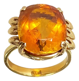 Retro 18k Gold Imperial Citrine Brazilian Quartz Ring Size 6