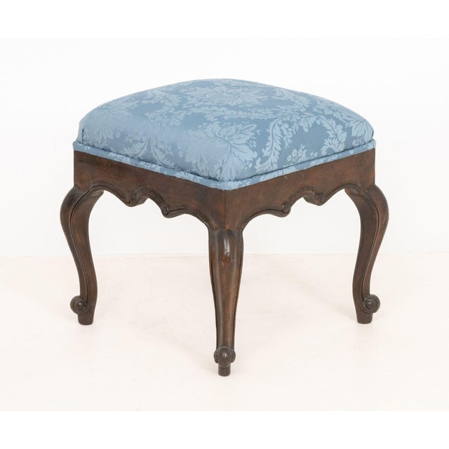 Victorian Style Blue Damask Upholstered Ottoman For Sale - Image 9 of 9