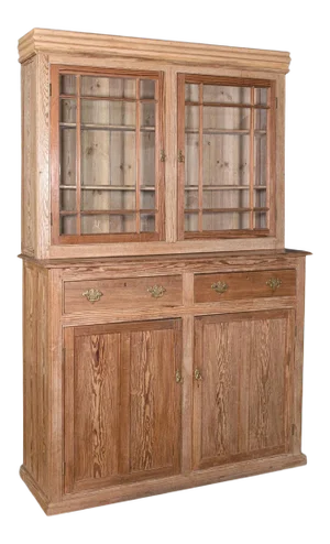 1850s Very Tall 8' Antique Victorian English Pine Cupboard