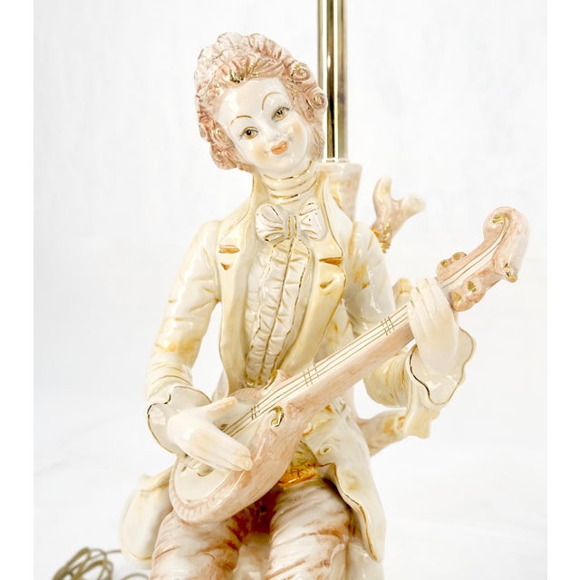 28"h Porcelain Ceramic Figural Table Lamps Man Woman Playing Guitar For Sale - Image 6 of 13