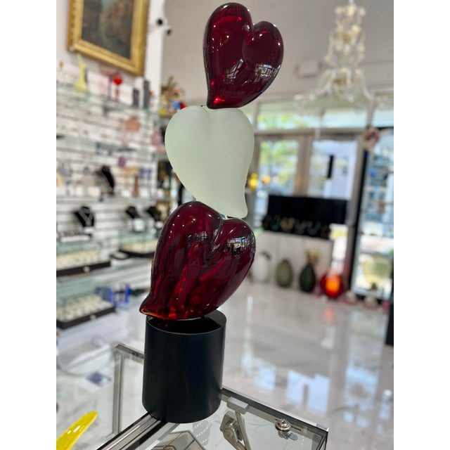 Glass Three Hearts Murano Sculpture by A. Barbaro For Sale - Image 7 of 11