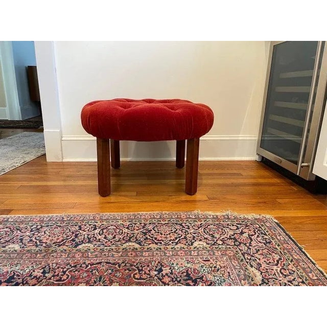 Mid-Century Modern Mid Century Tufted Ottoman Mohair/Velvet For Sale - Image 3 of 6