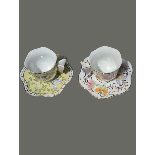 Late 20th Century Formalities Baum Brothers Floral Butterfly Handle Demi-Tasse Cup & Saucer Pair For Sale - Image 4 of 8