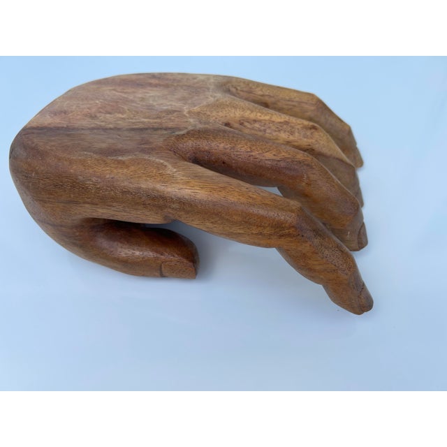 Late 20th Century Vintage Carved Wood Large Hand Sculpture Tray | Chairish