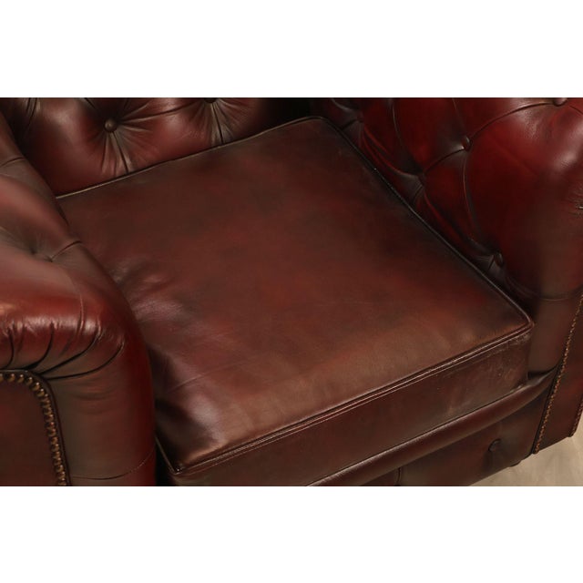 Red Chesterfield Style Pair of Oxford Red Leather Club Chairs For Sale - Image 8 of 18