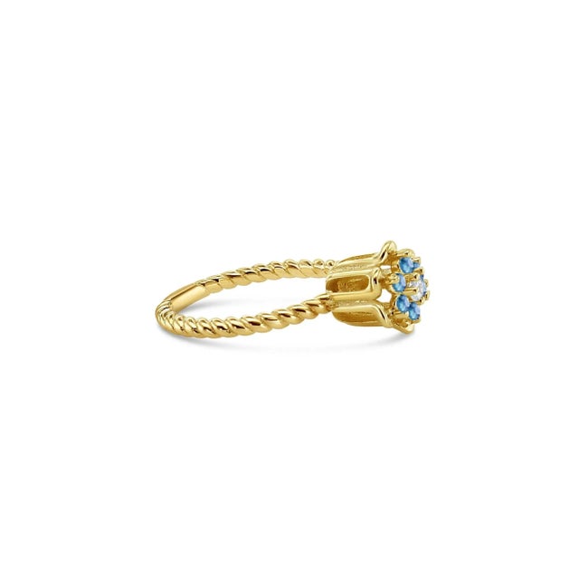 Contemporary Aquamarine Tulip Flower Ring 14k Yellow Gold, Size 5 For Sale - Image 3 of 3