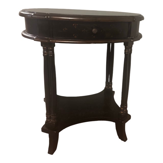 1990s Neoclassical Hollywood Regency Black Demi-Lune Console Table For Sale