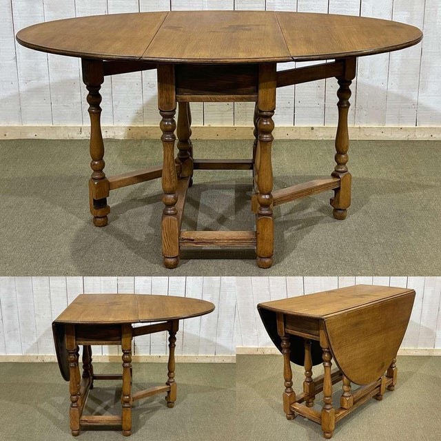 English folding table, oak gateleg from the 1950s - l min = 43cm, l open = 1m40, w = 1m01, h = 74cm.