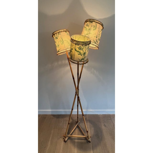 Adrien Audoux and Frida Minet 1970s Bamboo and Rope 3 Lights Floor Lamp, French Work in the Style of Audoux Minet For Sale - Image 4 of 12