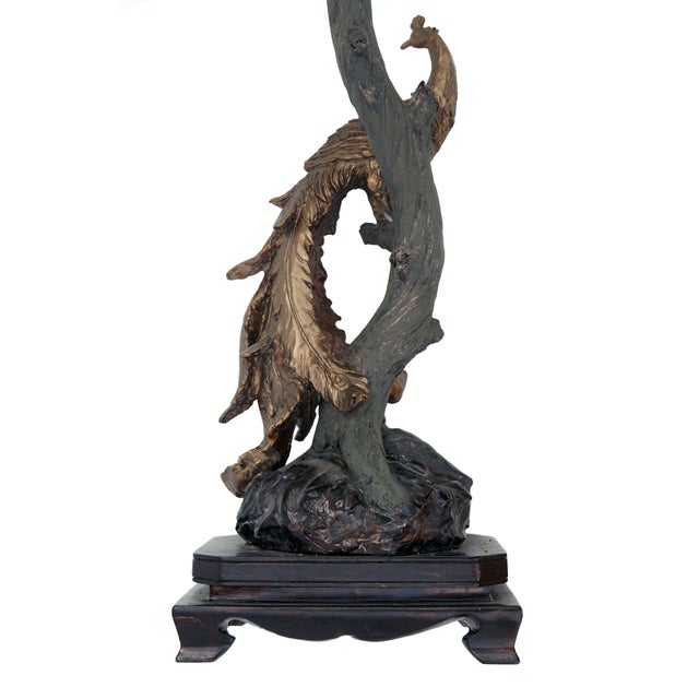 Black Vintage Peacock Lamp & Burlap Shade For Sale - Image 8 of 10