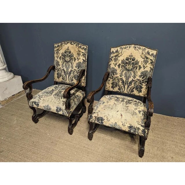Beige Set of Louis XIII Style Armchairs For Sale - Image 8 of 9