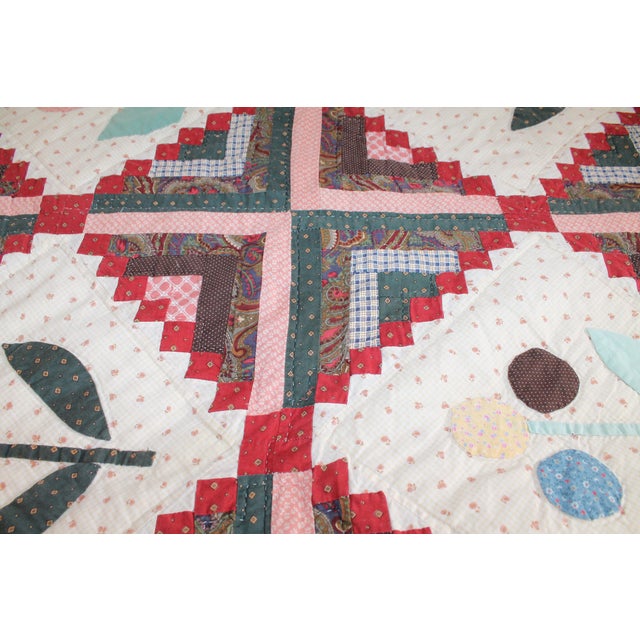 MidCentury Handmade Floral Log Cabin Applique Quilt Chairish