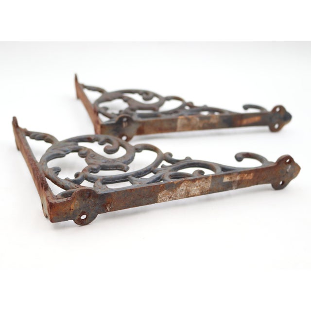 Mid 20th Century Pair of Victorian Gray Cast Iron Scroll Shelf Brackets For Sale - Image 5 of 5
