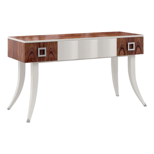 Handcrafted Italian White Lacquer & Rosewood Dressing Table With Drawer For Sale