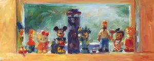 Kitchen Characters by Pam Ingalls | Oil Painting of colorful kitchen figurines and toys.