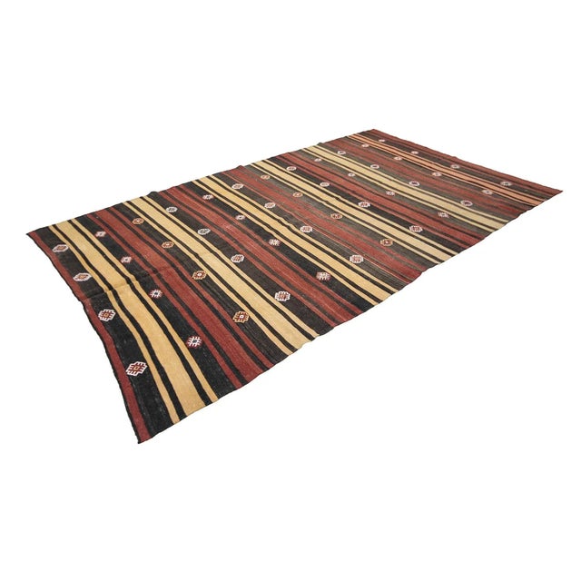 Traditional Red & Yellow & Black Vintage Kilim Rug For Sale - Image 3 of 7