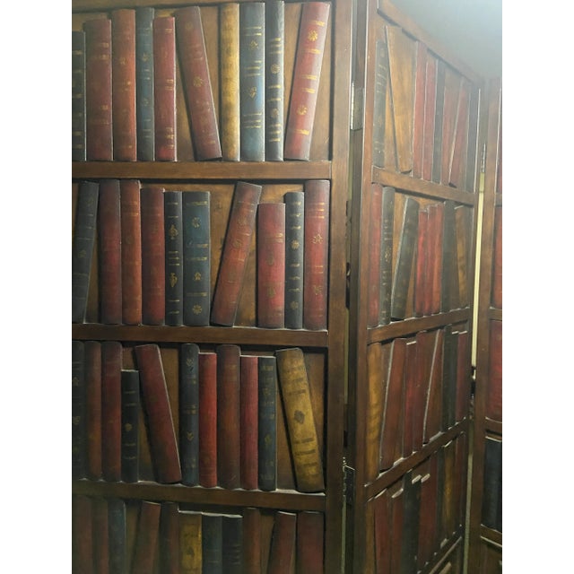 Wood Maitland Smith Style Leather Book Screen Room Divider For Sale - Image 7 of 14