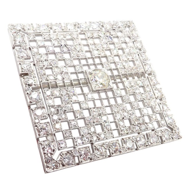 Silver Mid 20th Century Vintage Estate Art Deco Platinum 5ctw Diamond Square Pin Brooch For Sale - Image 8 of 9