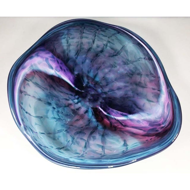 Glass Huge 25" Hand-Blown Art Glass Wave Bowl Signed by H. Jensen & Wildfire 3 Views For Sale - Image 7 of 11