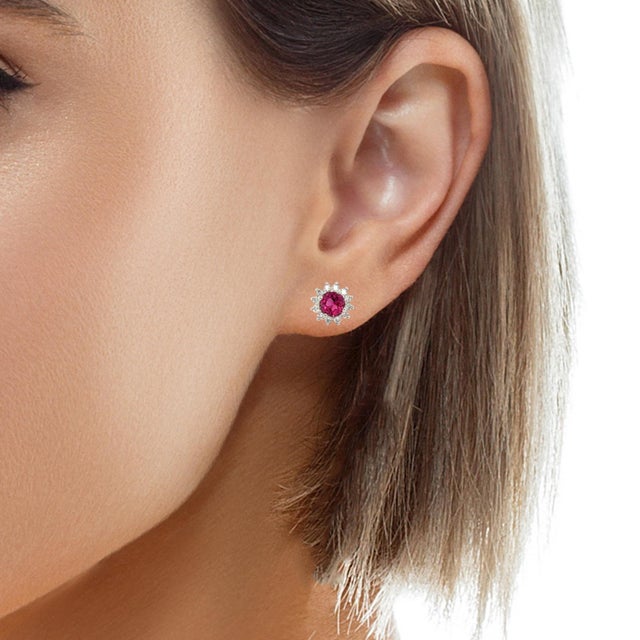 Diamond Rubellite Tourmaline Earrings 14k Gold 1.36 Tcw Certified For Sale - Image 10 of 13