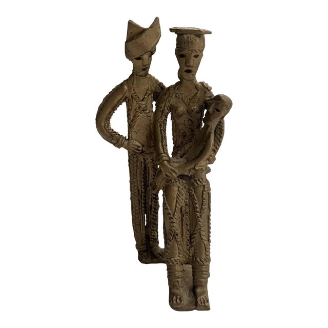 Vintage Bronze Tribal Sculpture Statue of Family For Sale