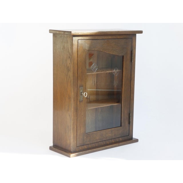 Vintage Oak Cabinet with Beveled Glass Door, 1920s For Sale - Image 3 of 11