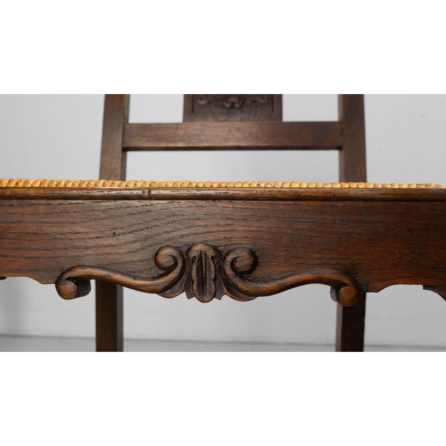 Vintage Spanish Oak Dining Chairs with Rush Seats, 1950, Set of 6 For Sale - Image 11 of 15