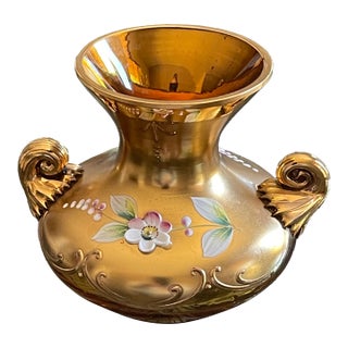Gorgeous Bohemian Moser Enameled Gold Vase For Sale