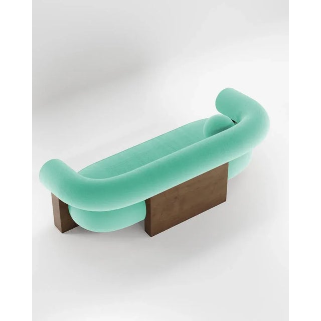 Cassete Sofa in Boucle Teal and Smoked Oak by Alter Ego for Collector For Sale - Image 4 of 5