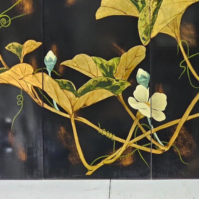 Rare Black Gilt Lacquer Ginkgo Wall Panels Signed Li Jia Chinese Modern Deco 64" For Sale - Image 4 of 12