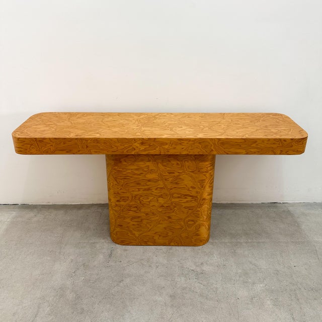 Gabriella Crespi Vintage 1980s Postmodern Console Table Rounded Edge Hallway Table Caramel Grain Midcentury Italian Modern For Sale - Image 4 of 10