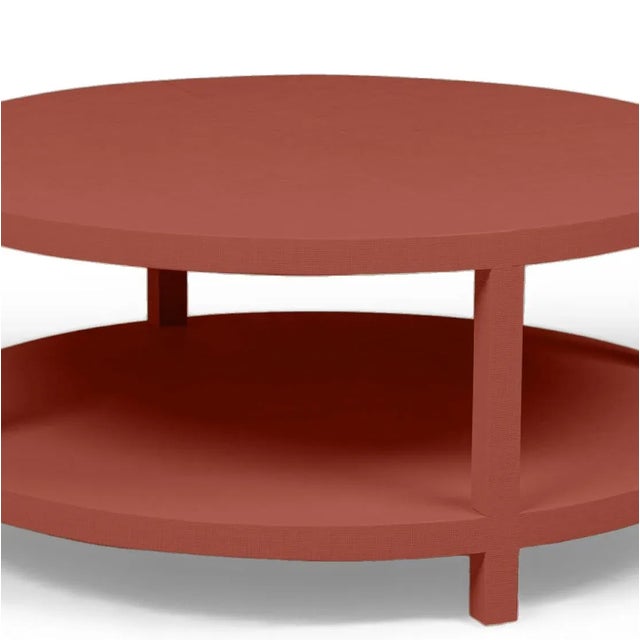 Art Deco Raffia Wrapped Terra Cotta Tile Round Two-Layer Coffee Table For Sale - Image 3 of 5