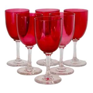 19th-Century English Victorian Hand-Blown Cranberry Wine / Cocktail Stems