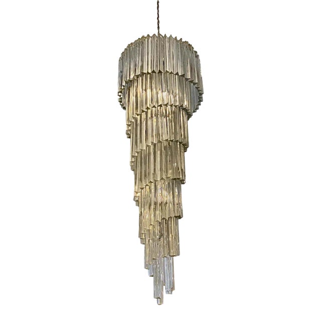 Italian Mid-Century Spiral Glass Chandelier For Sale