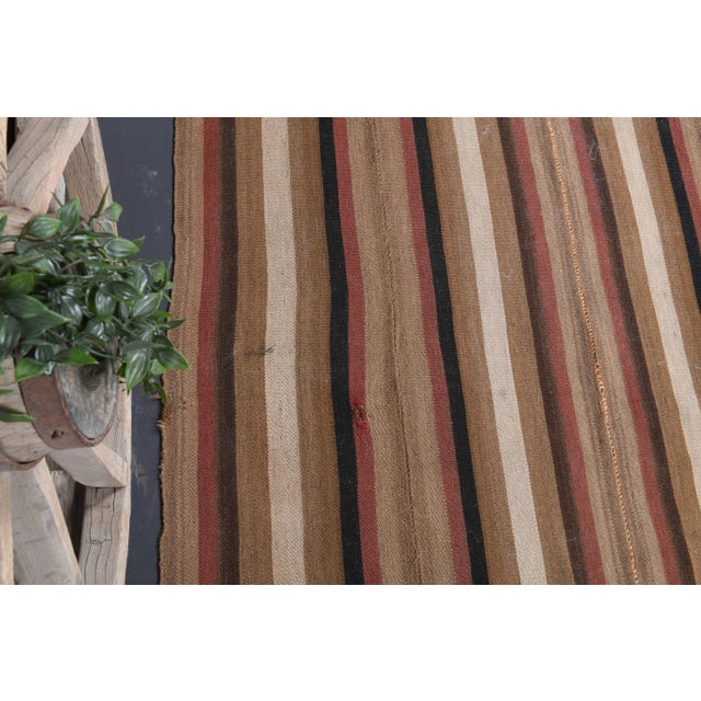 Vintage Turkish Hand-Knotted Wool Cotton Brown Kilim Runner For Sale - Image 6 of 10