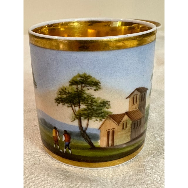 Antique Old Paris Porcelain Coffee Cup & Deep Saucer, Hand-Painted Landscape, Circa 1810 For Sale - Image 9 of 13