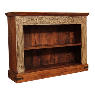 Antique Carved Indian Hardwood Open Bookcase For Sale