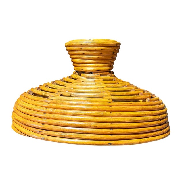 Mid-Century Modern 1960s Restored Mid-Century Hanging Rattan Ceiling Lamp Chandiler W/ Center Globe For Sale - Image 3 of 9