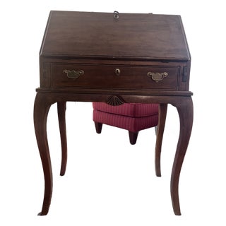Vintage Davis Cabinet Co. Solid Wood Chippendale Style Slant Front Secretary Desk For Sale